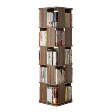 Imagem de Torre de estante giratória de 5 níveis, suporte de armazenamento estreito de madeira, organizador de prateleira de livros de canto aberto para espaços pequenos - decoração de sala de estar de quarto