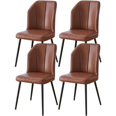 Imagem de Conjunto de 4 cadeiras de jantar estofadas com pernas de metal preto - Cadeira de maquiagem de couro sintético macio para cozinha