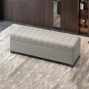 Imagem de Banco de armazenamento moderno para sala de estar com almofada, banco para quarto na extremidade da cama, banco de entrada com armazenamento, banco para entrada da porta da frente, banco de sapatos