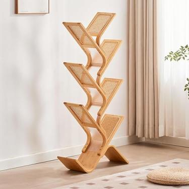 Imagem de Organizador moderno de estante de árvore estreita alta, suporte de livros curvado criativo, pequena torre de estante para sala de estar e escritório, 7 níveis 63 x 19,8 x 123 cm - solução de