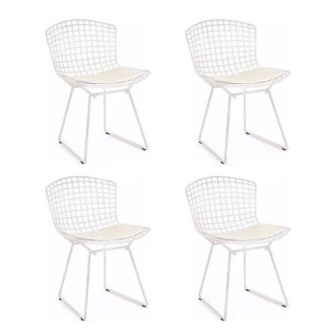 Imagem de Kit 4 Cadeiras Bertoia Branca Com Assento Branco