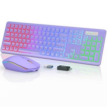 Imagem de Combinação de teclado e mouse sem fio Trueque RGB retroiluminado roxo