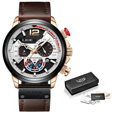 Imagem de Relógio Masculino Quartzo Cronógrafo de Luxo Ouro Branco com Design Sofisticado Elashopp