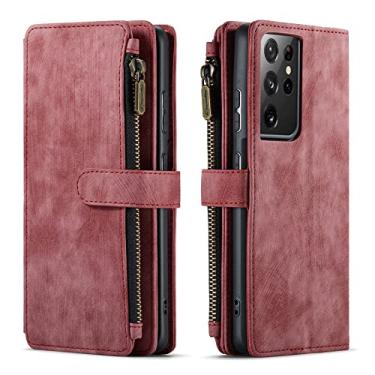 Imagem de Capa de telefone de couro flip de luxo para Samsung Galaxy S21 Ultra S22 S20 FE S10 S9 S8 Note 20 10 Plus Carteira com zíper Coque, vermelho, para S20 FE (Lite)