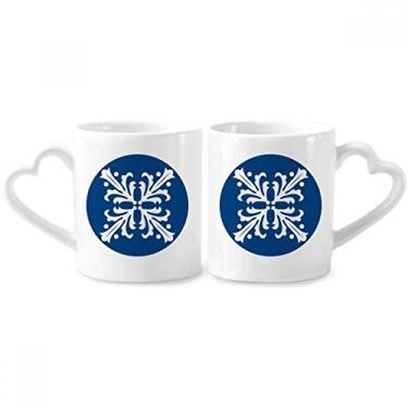 Imagem de Blue Talavera Padrão Flor Ilustração Casal Caneca Porcelana Conjunto de Cerâmica Copo Amante Punho Coração