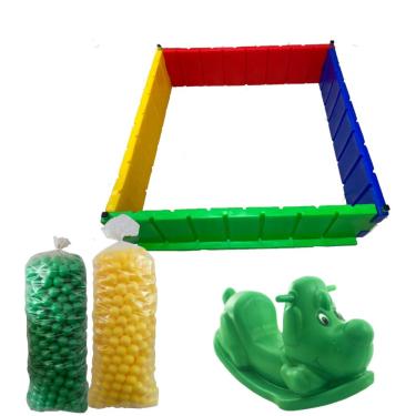 Imagem de Cercadinho Plástico 1x1 + 100 Bolinhas amarelas e 100 Verde + Cachorrinho Verde Gangorra Kids Combo Verde e Amarelo melhor Preço