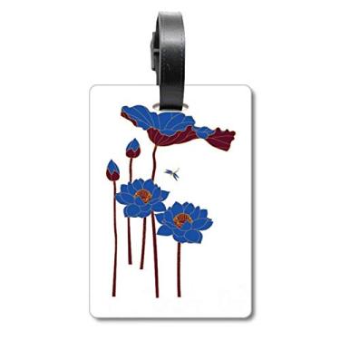 Imagem de Folha de lótus azul, flor de lótus, libélula, bolsa, etiqueta, etiqueta para bagagem, etiqueta para pendurar