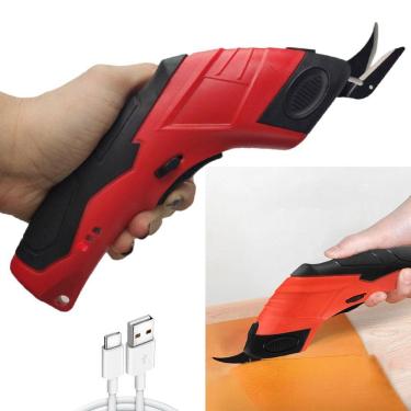 Imagem de Tesoura Eletrica Sem Fio Corta Tecido Pano Papel Tecido Diy Artesanato Multiuso Lamina Afiada