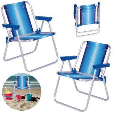 Imagem de 2 Cadeiras De Praia Infantil Mor Dobravel Em Aluminio Azul