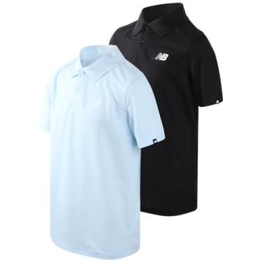 Imagem de New Balance Camiseta polo para meninos – Pacote com 2 camisetas de manga curta e ajuste seco – Camisa de golfe com gola de desempenho (8-20), Preto/azul claro, 10-12
