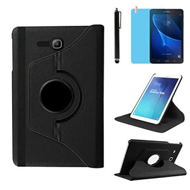 Imagem de Capa para Samsung Galaxy Tab 3 Lite 7.0'' 2014 (SM-T110 T111 T113 T116) - Capa protetora completa com suporte giratório de 360 graus, com caneta Stylus, película de tela (preto)