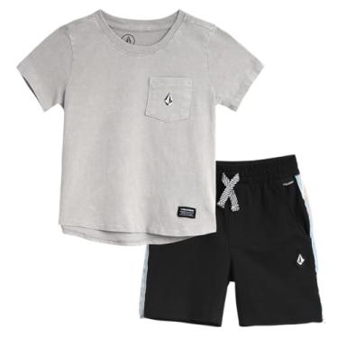 Imagem de Volcom Conjunto de shorts para meninos - camiseta de manga curta de 2 peças e shorts de moletom felpudo francês - conjunto de roupa de verão para meninos (2-7), Cinza, 4 Anos