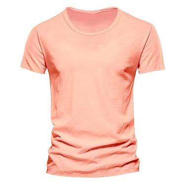 Imagem de Camiseta masculina atlética de manga curta, caimento justo, lisa, lisa, com absorção de umidade e gola redonda para treino, Rosa, XXG