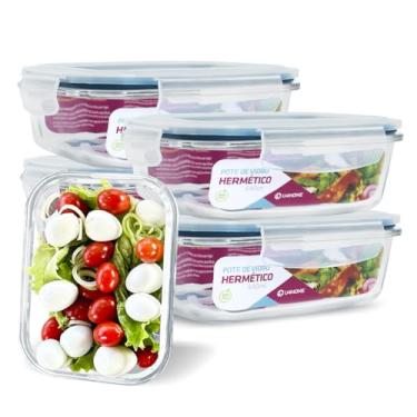 Imagem de KIT 5 Potes de Vidro Retangular com Tampa Hermética 640ml (Azul)