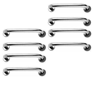 Imagem de Alça de Apoio Inox Barra 30cm Kit 8 Unidades Idoso Cadeirante Banheiro Box Corredor Corrimao Suporte Acessibilidade Segurança