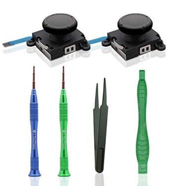 Imagem de Joy Stick de substituição compatível com Switch Lite, substituição de joystick compatível com Switch Lite e kit de ferramentas de reparo para Switch Lite - pacote com 2 (Preto)