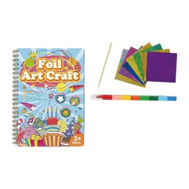 Imagem de shamjina Kid Foil Art Craft Set Desenho Brinquedo Presentes de Natal Montessori Colorido Livro de Colorir Arte Mágica Adesivo Livro para Meninos Meninas, B