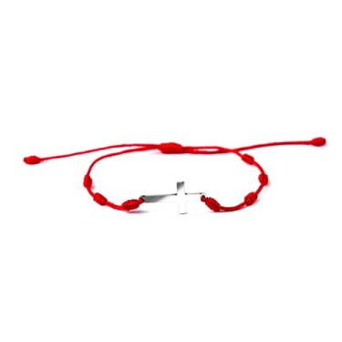 Imagem de Pulseira de proteção de corda vermelha preta trançada feita à mão em aço inoxidável Sideways Faith Hope Blessed Wrap Bangle Religiion Jewelry, Metal, Inoxidável