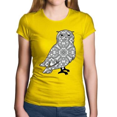 Imagem de Baby Look Algodão Coruja Mandala - Foca na Moda, Amarelo, G