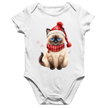 Imagem de Body Bebê Algodão Gato Natalino Gorro e Cachecol - Foca na Moda, Branc