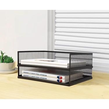 Imagem de A3 Organizador empilhável de papel para cartas, 2/3/4 camadas, organizador de pastas de arquivos de malha de metal para mesa com suporte de arquivo para material de escritório em casa, preto, branco
