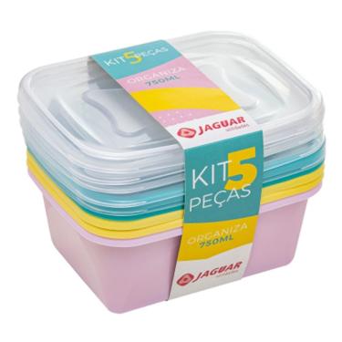 Imagem de Kit 5 Potes Multiusos Organizadores com Tampa - 750ml - Conjunto de Pote Jaguar - 5pc Retangular 750ML Colorido - PANAMI