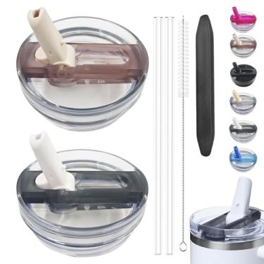 Imagem de Pacote com 2 tampas de canudo destacável de 1,134 g para Stanley Quencher ProTour, à prova de vazamento para tampa Stanley de substituição, à prova de derramamento, reutilizável, compatível com copo