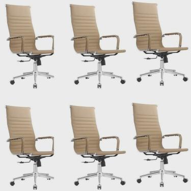 Imagem de Kit 6 Cadeiras Esteirinha Presidente Giratória Estofada com Rodízios