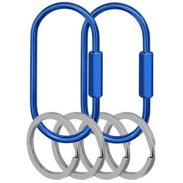 Imagem de Yebongda Chaveiro de latão, pacote com 2 anéis de chaveiro, organizador de chaves com 4 argolas, mosquetão e clipe para homens e mulheres (azul escuro), Azul escuro, P