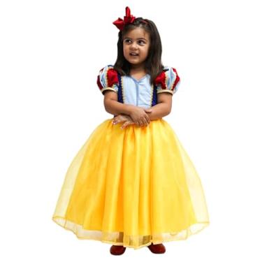 Imagem de Vestido Luxo Infantil Princesa Branca de Neve, Saia em Organza, Mangas Bufantes e Tiara