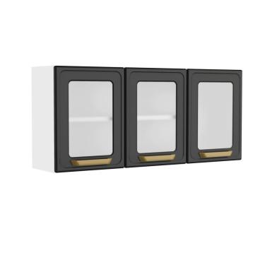 Imagem de Armário Aéreo De Aço 3 Portas Vidro Bella Bertolini Grafite Branco