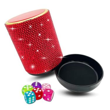 Imagem de Bling Dice Cup Velvet Felt-Lined Quiet Shaker with Lid Includes 12 Dices Plastic Dice Cup Set for Bar Party Family Yahtzee Farkle Classic Dice Games (Red)
