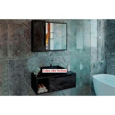 Imagem de Conjunto De Banheiro Balcão Suspenso Bn3644 E Balcão Com Rodízios Bn3643 80cm E Armário Com Espelho Bn3645 80cm Amêndoa-branco - Tecno Mobili