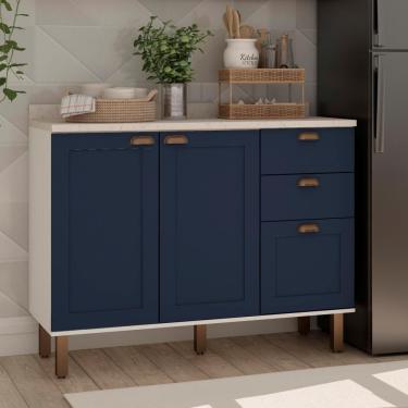 Imagem de Balcao 1200 2 Portas E Gaveteiro Branco Fosco Azul Vel Genialflex