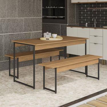 Imagem de Mesa De Jantar Kappesberg Agata Retangular Com 2 Bancos Freijo-preto Fosco