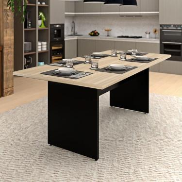 Imagem de Mesa De Jantar 6 Lugares Cozinha 200x100cm Mdp Carvalho / Preto