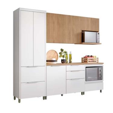Imagem de Cozinha Completa Em Mdf Nesher Paris Ripada 260 Cm Branco Com Nature