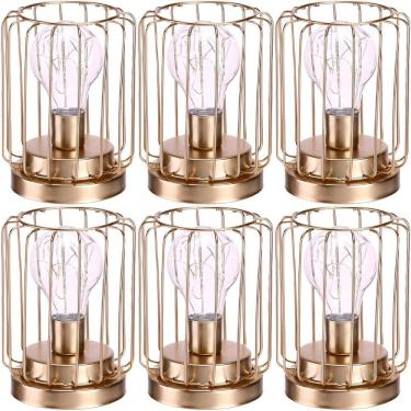 Imagem de Kit 6 Abajur De Mesa Geométrico Lâmpada LED Metal Dourado