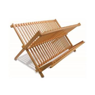 Imagem de Escorredor de Pratos Dobrável em Bambu, 2 Níveis, 43 x 34 x 22 cm, Natural
