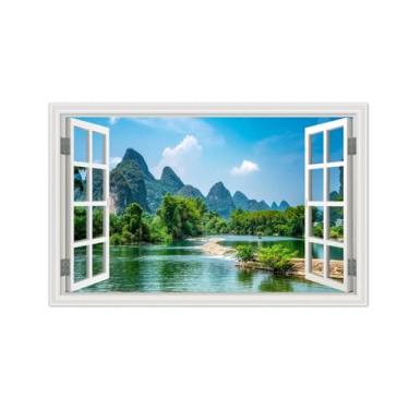 Imagem de Imagem Janela Falsa-Impressões de Lona Paisagem Natureza-Floresta Montanha Lago Pôster Decoração 30x50cm-12x19in Sem Moldura