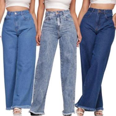 Imagem de Kit 3 Calças Wide Leg Feminina Tecido Leve - Ababil, 42