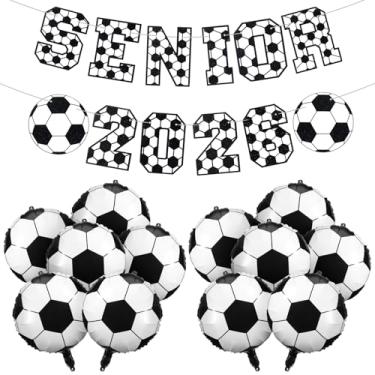 Imagem de Shyyween Faixa de futebol Senior Night 2026, faixa de festa de formatura 2026 decoração noturna com 12 balões de futebol balão de alumínio de 45,7 cm para lembrancinhas de festa esportiva