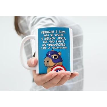 Imagem de Caneca com Frase Engraçada (Perdoar é Bom...), Capivara Super-Herói, Cerâmica Branca, Design Divertido