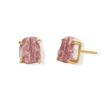 Imagem de Brinco Tarraxa Turmalina Rosa - Cristal Natural, Banho Ouro 18k