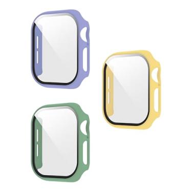 Imagem de XFEN Pacote com 3 capas multicoloridas com protetor de tela de vidro temperado para Apple Watch Series 10 de 46 mm, amarelo + roxo lavanda + verde menta, toque suave, fácil instalação, proteção de