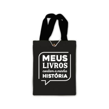 Imagem de Ecobag presente pequena livro book algodão sustentável cru ou preta kindle capa presente natal dia dos professores