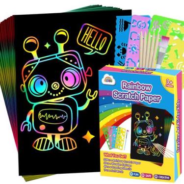 Imagem de Suprimentos de arte ZMLM Scratch Art para crianças: 60 folhas de arco-