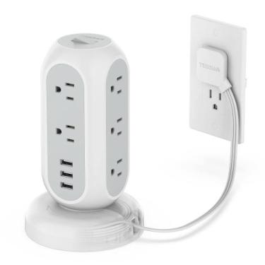 Imagem de Power Strip Tower TESSAN Ultra Thin, 11 tomadas, 3 cabos USB de 5 pés