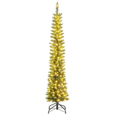 Imagem de Lápis fino pré-iluminado Goplus para árvore de Natal de 6 pés com 180 