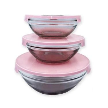 Imagem de Kit 3 Peças - Potes Vasilhas Vidro Tampa Marmita Fitnnes - Ad Importaç